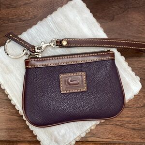 Dooney & Bourke pebbled deep purple and Brown Leather Wristlet, keychain